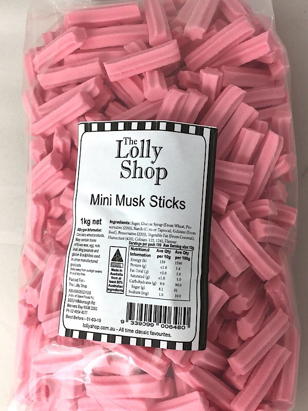 Mini Musk Sticks - Pink 1kg Bulk Lollies Bag 