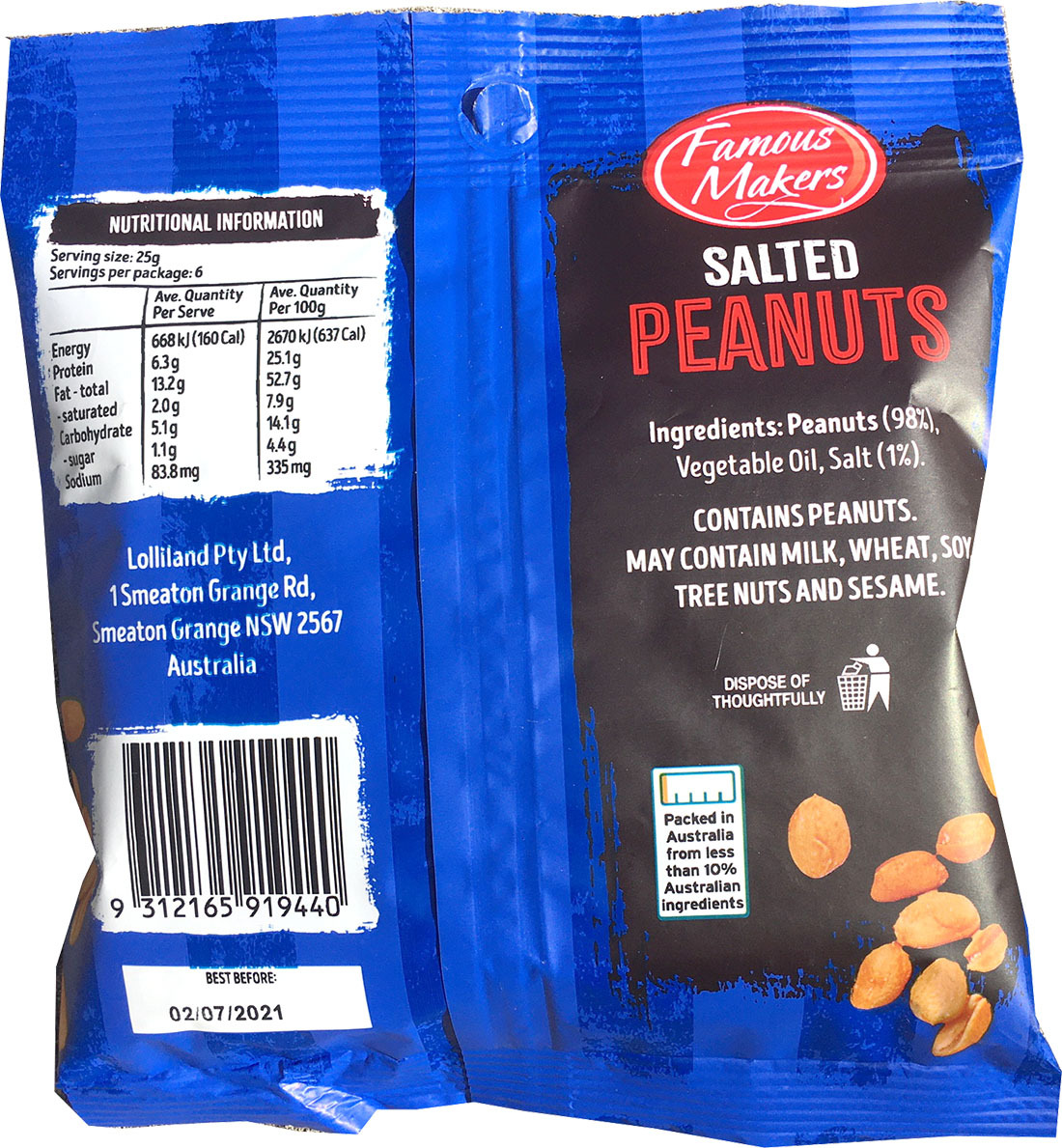 Salted Peanuts - 16 x 150g bags carton