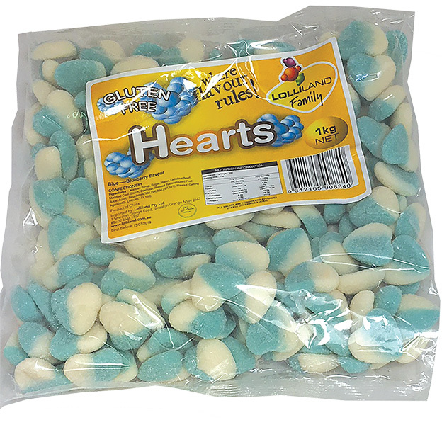 Blue Sour Hearts 1kg Bulk Lollies Bag for Lolly Buffet - Lolliland