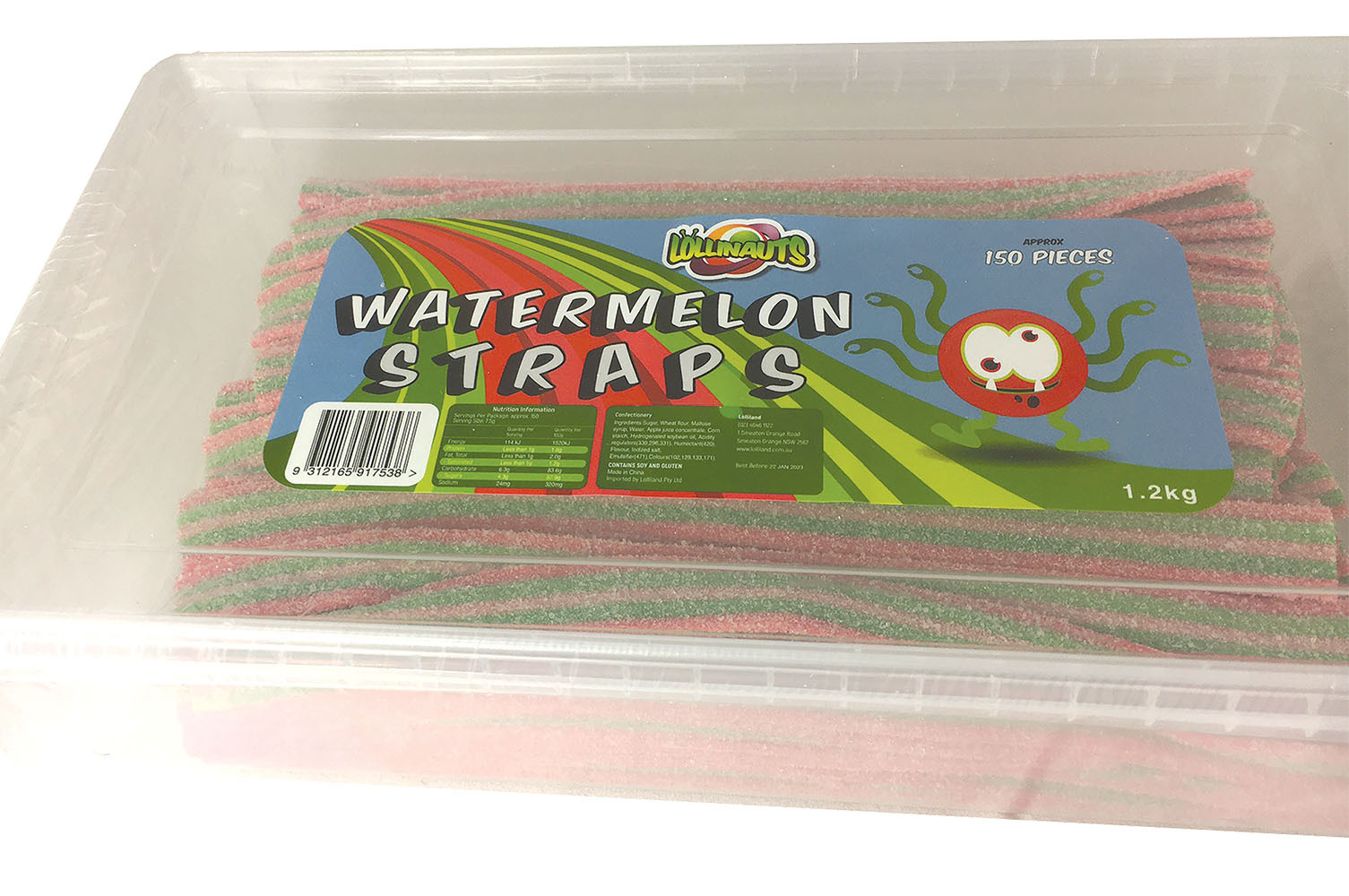 Lollinauts Watermelon Sour Straps Tub 1.2kg - 150 Pieces