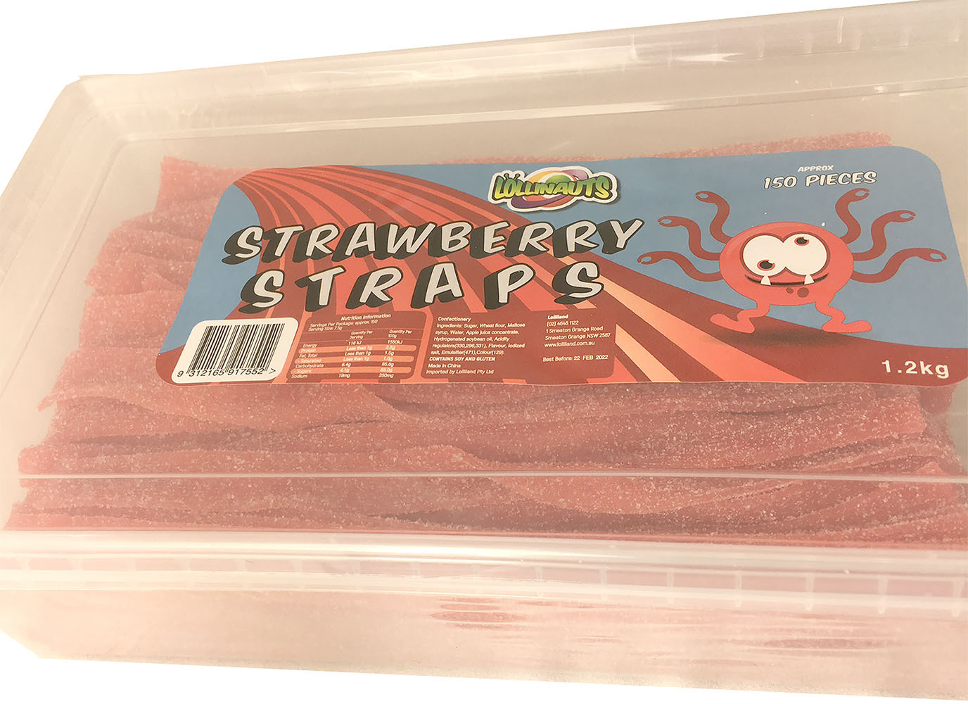 Lollinauts Strawberry Sour Straps Tub 1.2kg - 150 Pieces