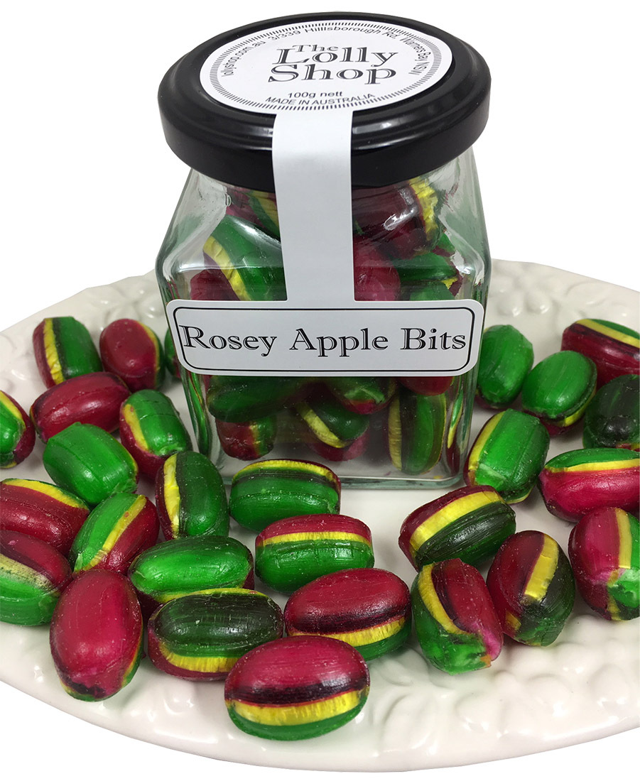 Rosey Apple Bits Boiled Lollies Rock Candy 130g Jar