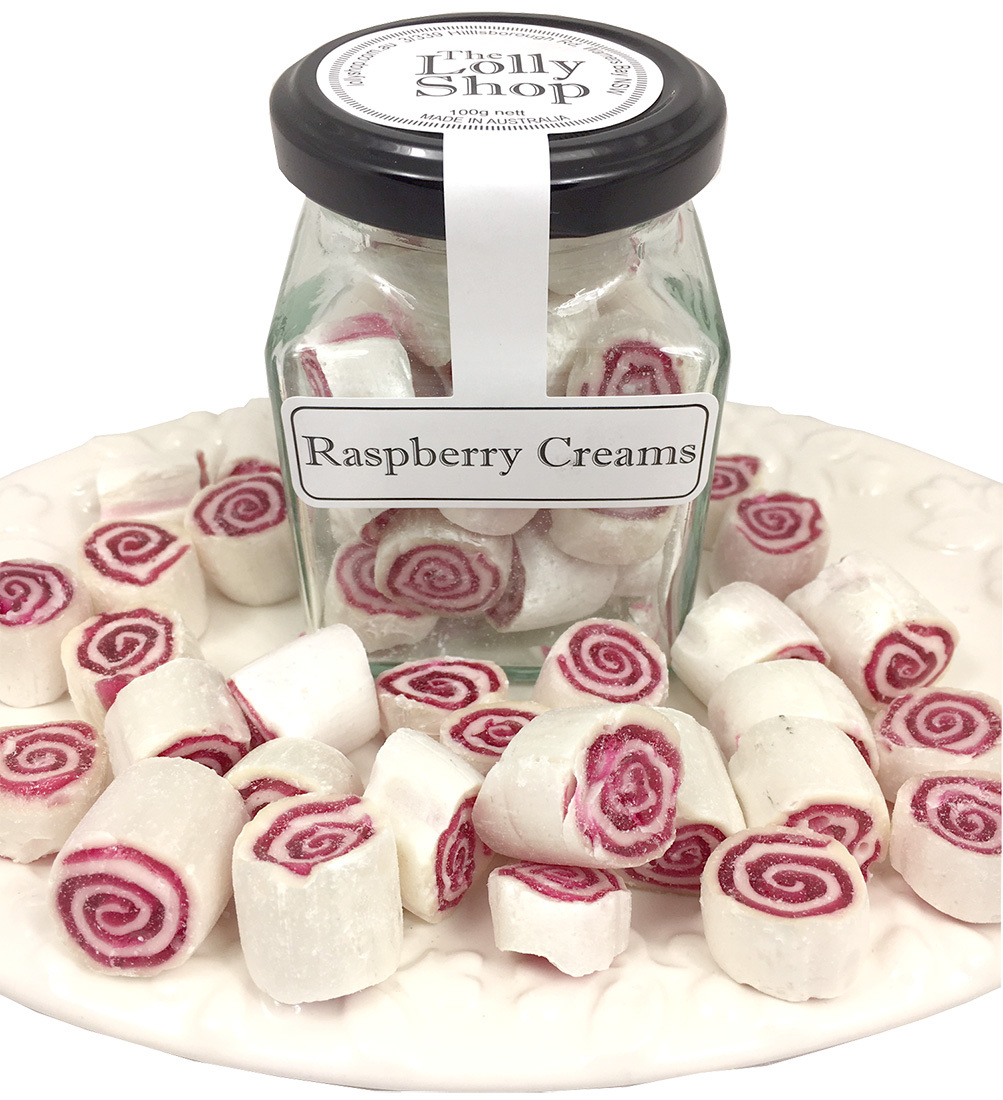 Raspberry Creams Boiled Lollies or Rock Candy 130g Jar