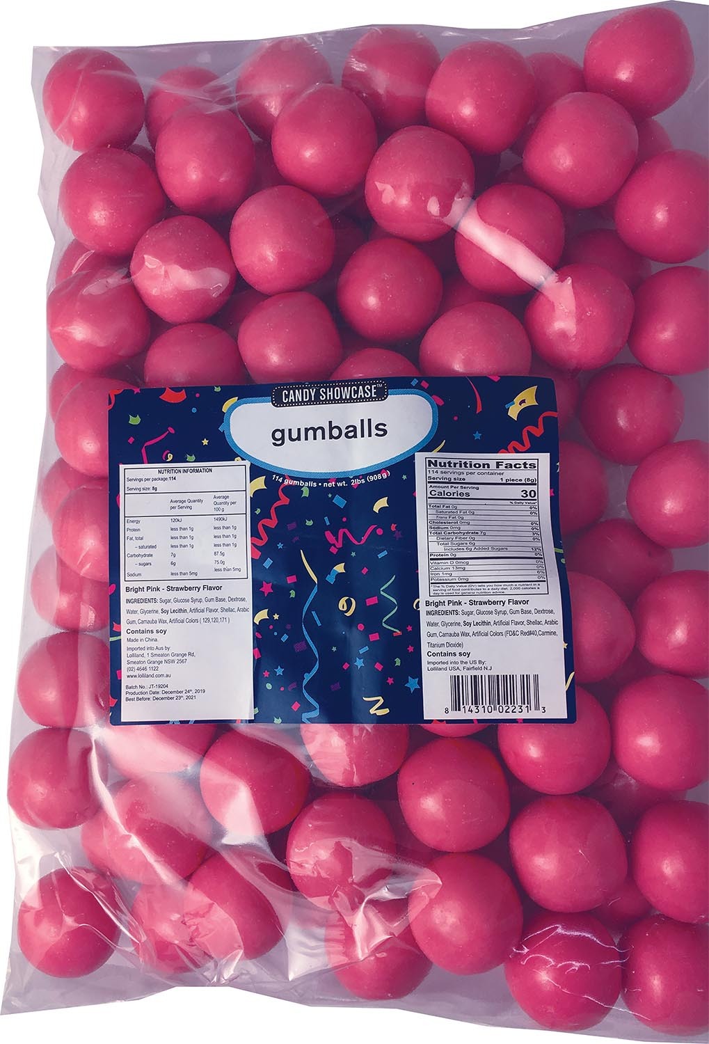 Gum Balls large - Pink - 907g Bulk Lollies Bag