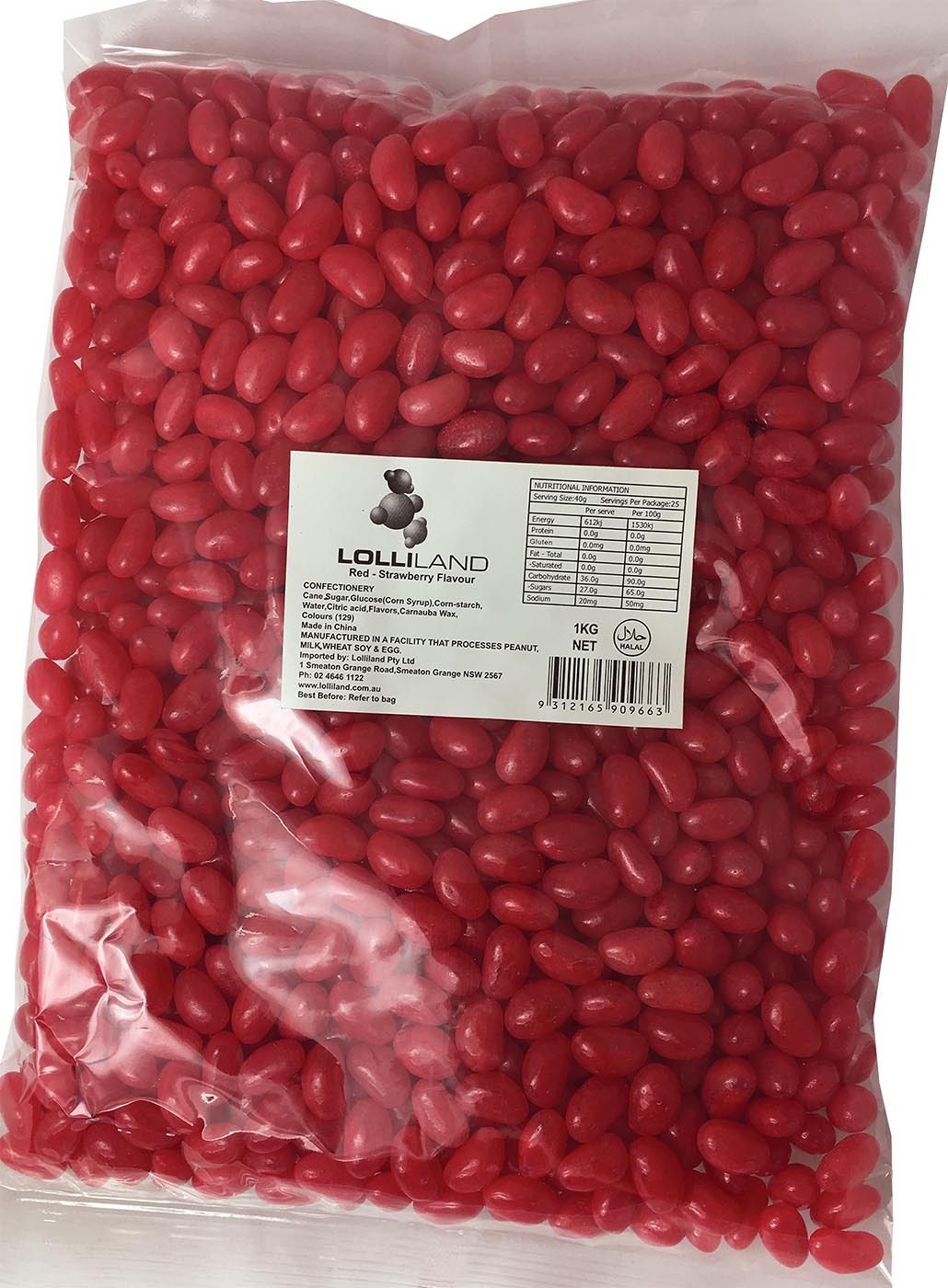 Red Jelly Beans - Strawberry  -  1kg Bulk Bag