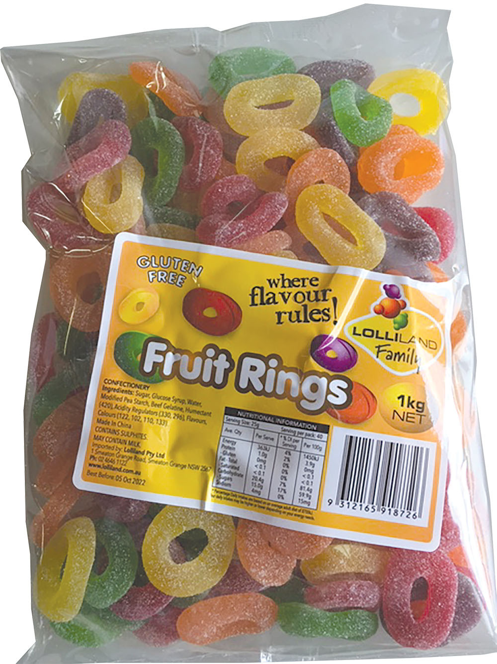 Fruit Rings 1kg  - Gluten Free 1kg Bulk Lollies 