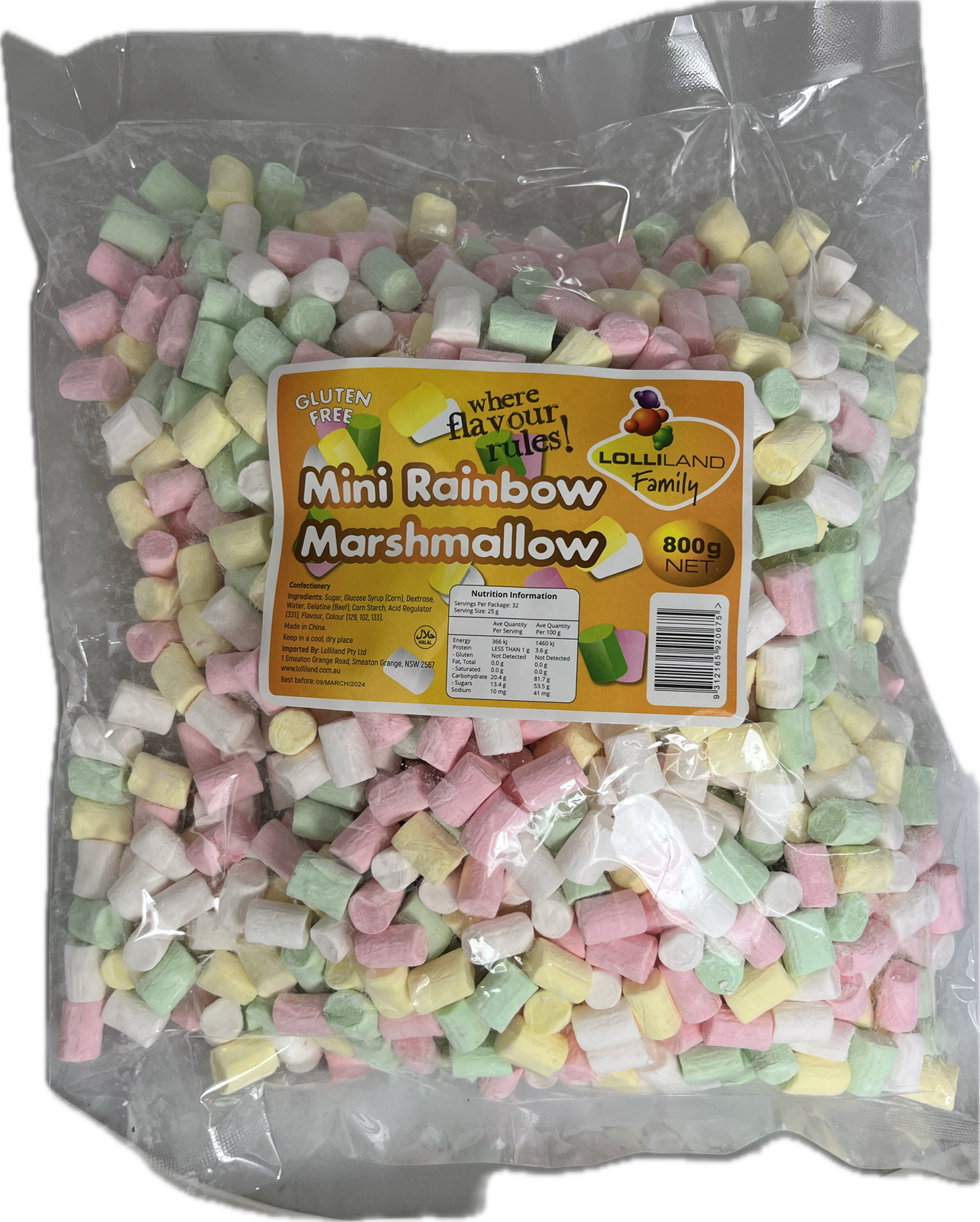 Mini Marshmallows - mini  marshmallows Rainbow 800g - Bulk Lollies