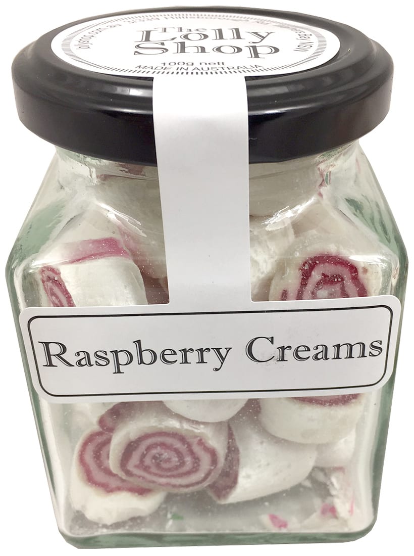 Raspberry Creams Boiled Lollies or Rock Candy 130g Jar