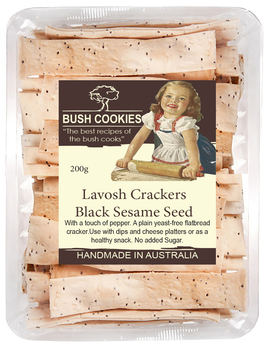 Lavosh Crackers Black Sesame with Pepper 200g by Bush Cookies