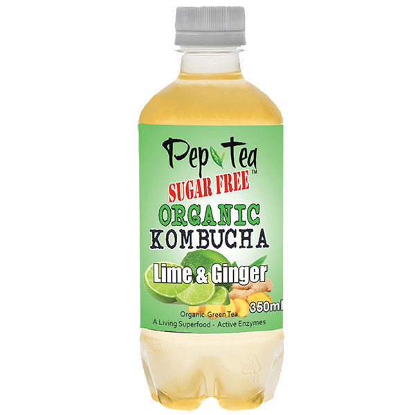 Organic Kombucha Tea - Lime & Ginger - SUGAR FREE Drinks - 12 Pack