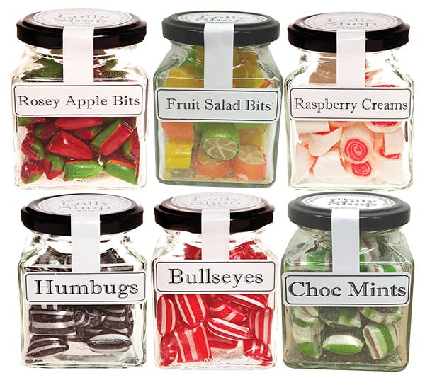 The Lolly Shop brand rock candy or boiled lollies gift jars