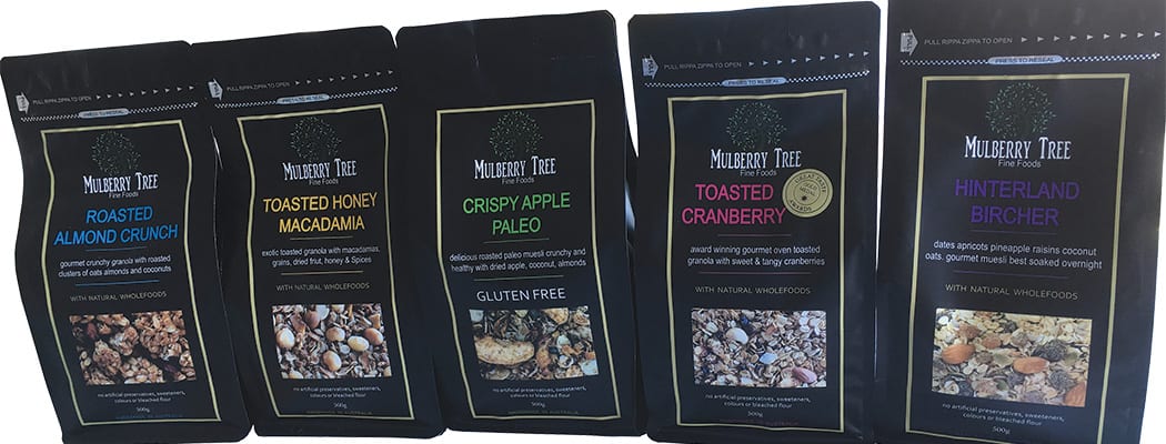 Mulberry Tree breakfast foods in resealable zip-lock bag.