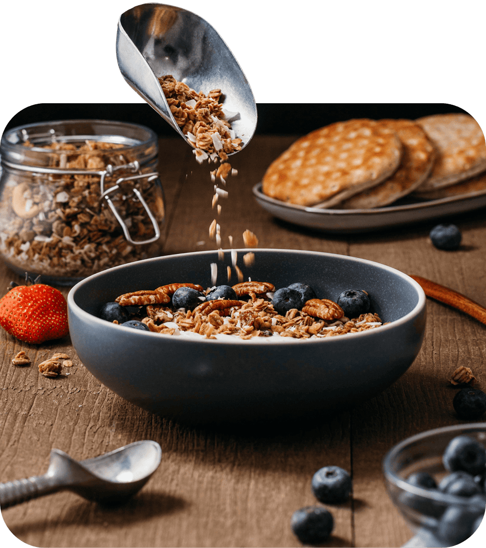 Granola being poured into bowl