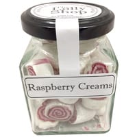 Raspberry Creams Boiled Lollies or Rock Candy 130g Jars - Packed In Boxes of 12