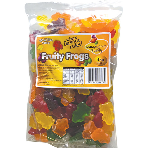 Fruity Frogs - Mixed colours - Gluten Free - 10x1kg bag Bulk Carton