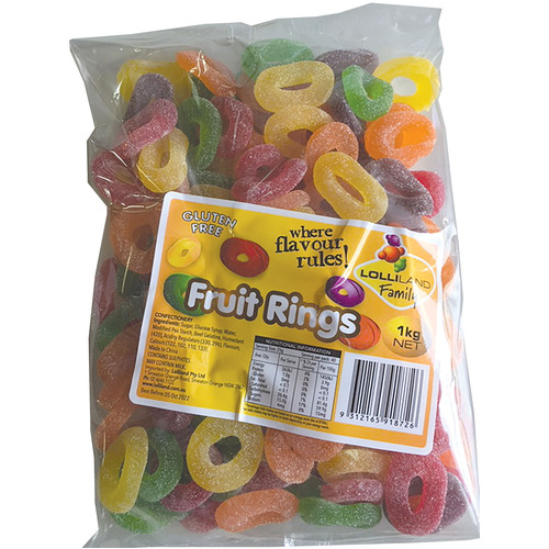 Fruit Rings 1kg  - Gluten Free 1kg Bulk Lollies 