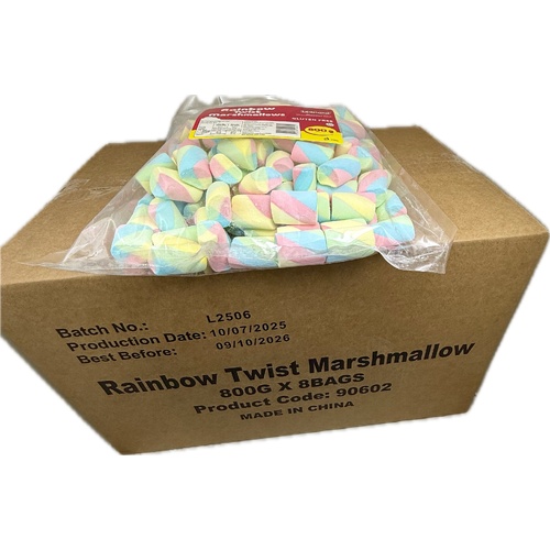 Rainbow Twists Marshmallows 800g -  8 pack Bulk Carton
