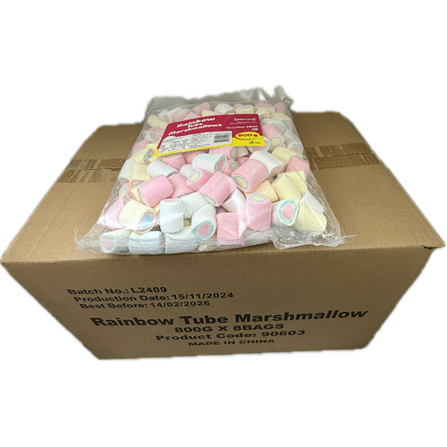Rainbow Tube Mallows 800g -  8 pack Bulk Carton