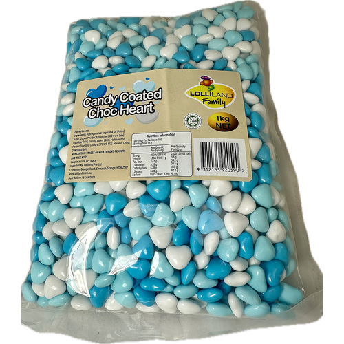 Chocolate Candy Hearts Blue & White 1kg ( Best Before - January 15, 2025 )