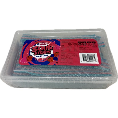 Berry Twist Sour Straps Tub 1kg - 135 Pieces