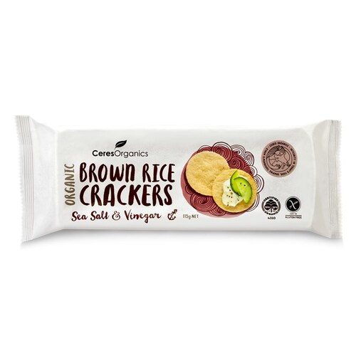 Organic Brown Rice Crackers, Sea Salt & Vinegar 115g 