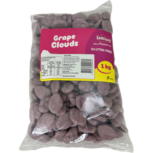 Purple  Clouds - Grape 1kg Bulk Lollies Bag for Lolly Buffet - Lolliland ( Best Before - March 8, 2026 )