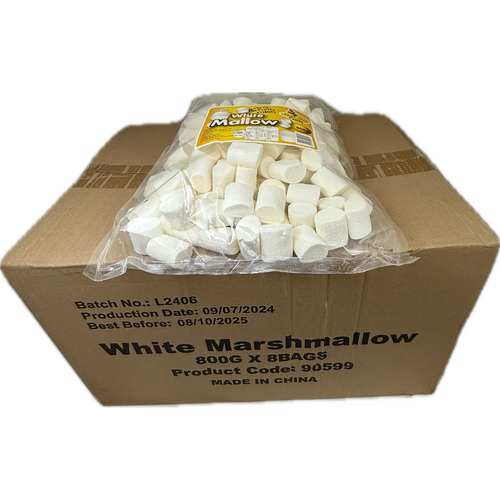 White Cylinder Mallow 800g -  8 pack Bulk Carton ( Best Before - June 21, 2026 )