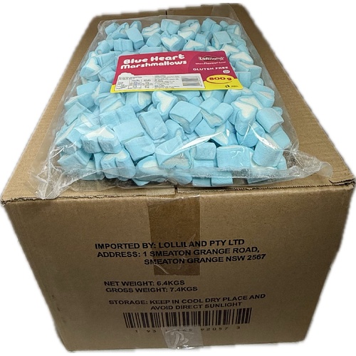 Blue Marshmallow Heart 800g -  8 pack Bulk Carton  (Best Before - Feb. 5, 2026)
