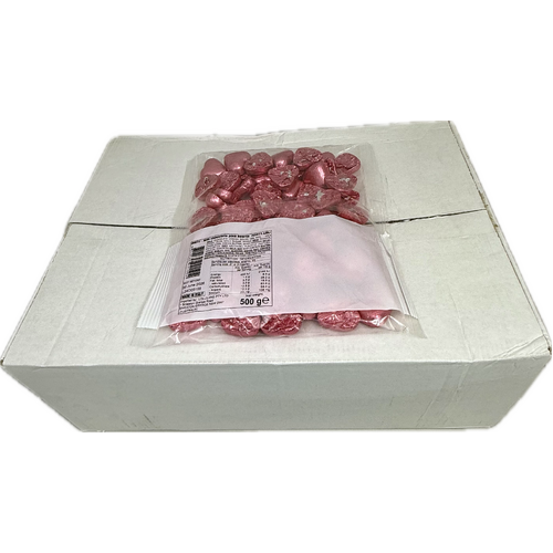 Pink Chocolate Hearts 500g Carton of 12  ( Best Before - June 30, 2026 )