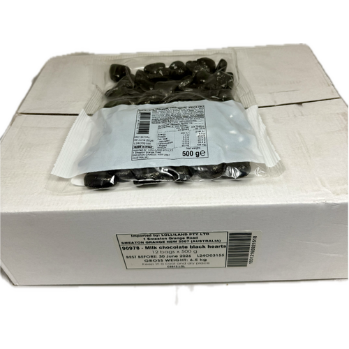 Black Chocolate Hearts 500g Carton of 12 ( Best Before - June 30,2026 )