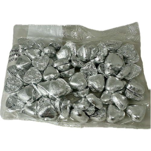 Silver Chocolate Hearts 500g ( Best Before - November 30, 2025 )