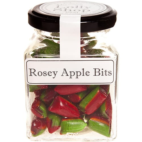 Rosey Apple Bits Boiled Lollies Rock Candy 130g Jars - Packed In Boxes of 12