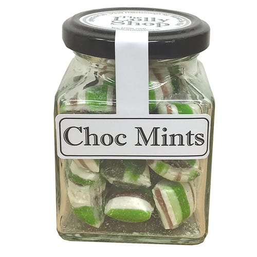 Choc Mints - Boiled Lollies Rock Candy 130g Jars - Carton of 12  ( Best Before - October 31, 2025 )