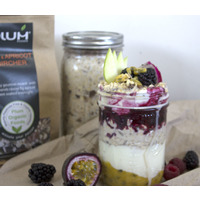 Fig & Apricot Bircher Muesli with Yogurt & Berry Coulis